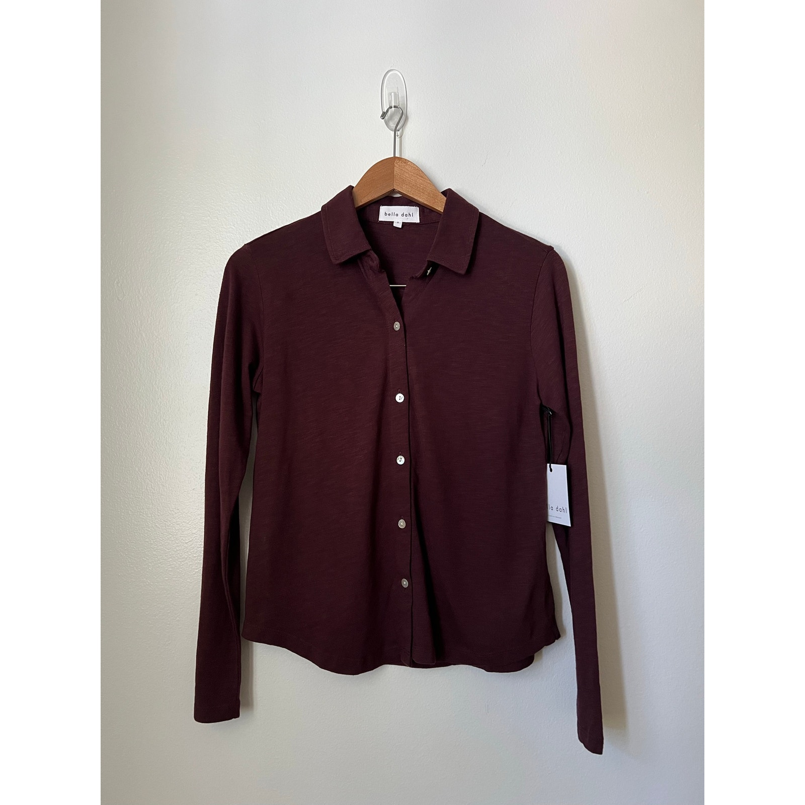 Bella Dahl Button Up Knit Top Long Sleeve Pinot Red
